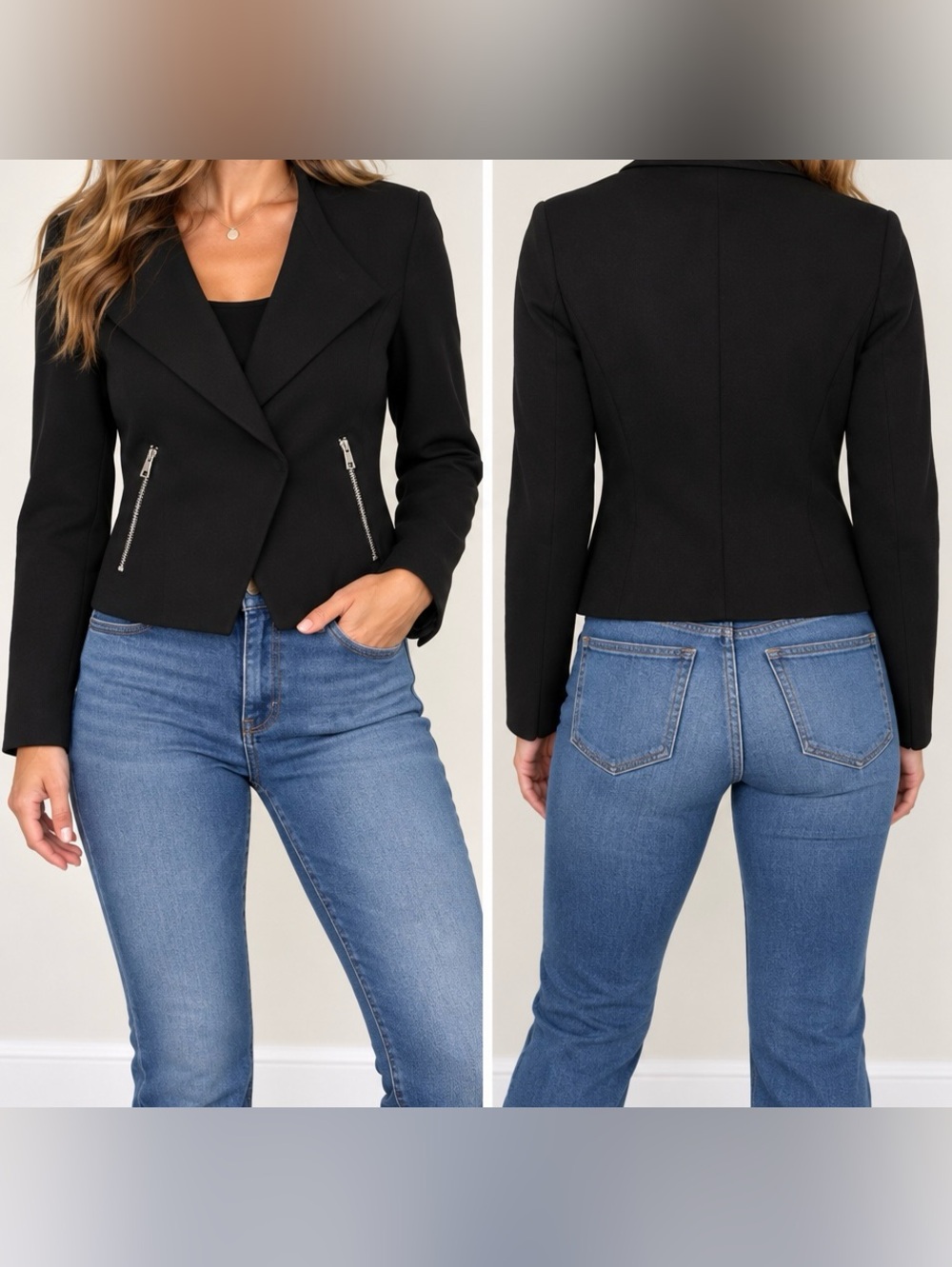 White House Black Market Black Moto Blazer Jacket Size Small
